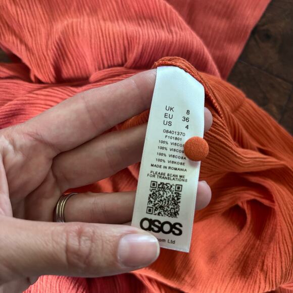 ASOS Women's Size 4 Wrap Orange Midi Skirt Buttons Viscose - Picture 3 of 9